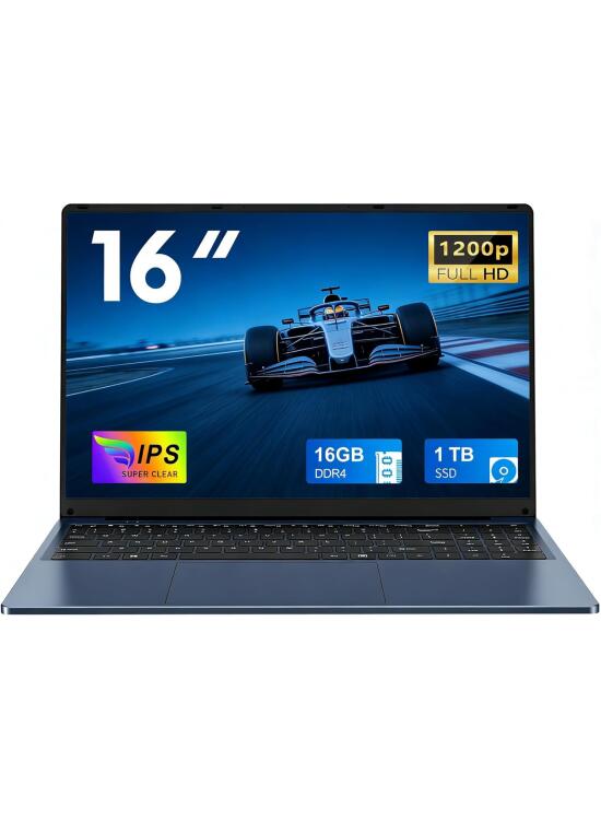 Nuevo Ordenador Portátil 16 Pulgadas 16GB RAM 1TB SSD Expansión 1TB Portátil 4 Cores Celeron N150 hasta 3.6 GHz Win 11 Laptop FHD 1920×1200 USB3.0 BT5.0 WiFi5 HDMI Teclado Retroiluminado-Azul