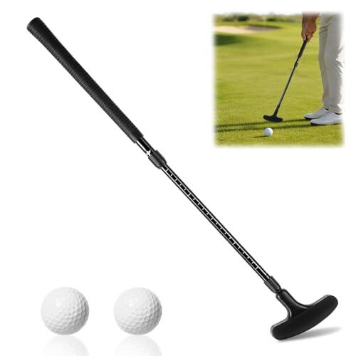 Tryora Putter de golf ajustable, unisex, mini putter para ejercicios de interior y exterior, mango extensible para diestros y zurdos, incluye 2 pelotas para entrenamiento de golf y mini golf (negro)