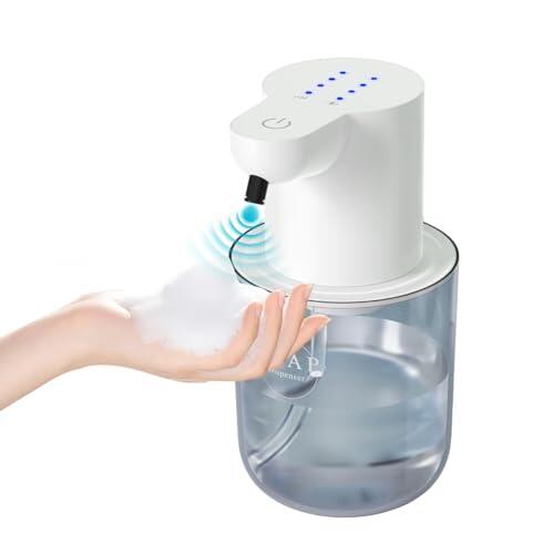 Dispensador de Jabón Espumoso Automático sin Contacto, 400ml Blanco con Cuerpo Transparente y Pantalla LED, 4 Niveles Ajustables, Carga USB-C Rápida, IPX5, para Cocina, Baño, Hotel y SPA