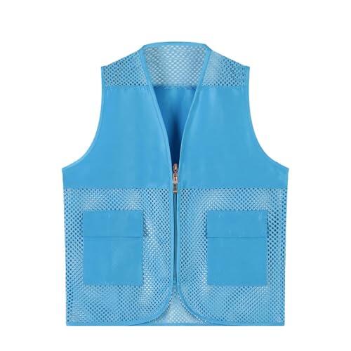 Generisch Niños Unisex Transpirable Chaleco de Pesca Bolsillos Fotografía Viaje Senderismo Chaleco Chaqueta Para Adultos Adolescentes, azul celeste, 6-7 años