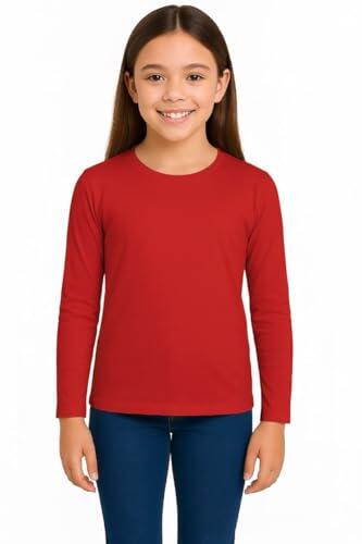 A2Z 4 Kids Camisetas lisas de manga larga para niñas, camisetas escolares de polietileno de tacto suave, cuello redondo, camisetas elásticas, informales, para uso diario, ropa activa, para niños de 7