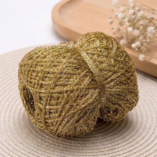 Hilo dorado de 250 m, 50 g, hilo metálico con lentejuelas brillantes para manualidades, ganchillo, punto, bufanda y accesorios creativos