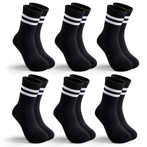 BONANGEL Calcetines Niños Deporte Calcetines de Tenis para Infantiles 31-34 35-38, Calcetines Algodón a Rayas para Niños y Niños 7-14 Años 6 Pares
