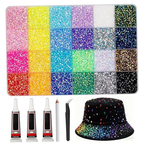 30000 piezas de diamantes de imitación para kits deslumbrantes, gemas de resina multicolor con parte trasera plana para arte de diamantes, kit Bedazzler con 3 piezas de pegamento de joyería de 10 ml