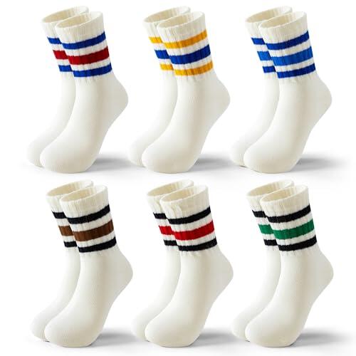 BONANGEL Calcetines Niños Deporte Calcetines de Tenis para Infantiles 31-34 35-38, Calcetines Algodón a Rayas para Niños y Niños 7-14 Años 6 Pares