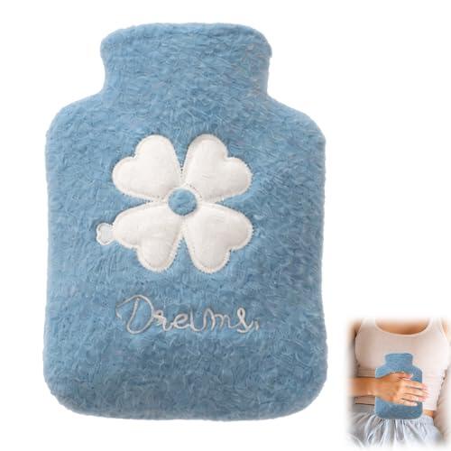 BaZuyunMd Bolsa de agua caliente pequeña de 500 ml, con funda suave, PVC, color azul, a prueba de fugas, para dolor abdominal y relajación