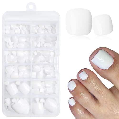 KAHZOR 120 piezas uñas postizas de pies con adhesivos, uñas artificiales de cubierta completa, tips uñas para decoración uñas DIY (soft gel uñas, cortas y cuadradas) (blancas)