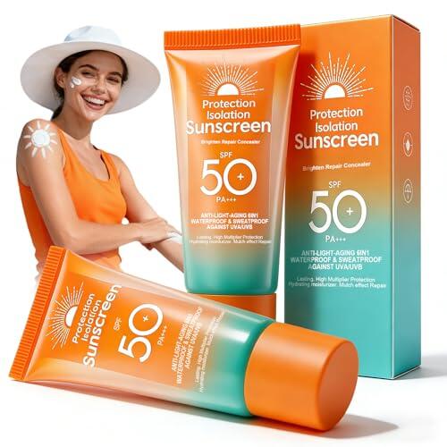 2 Piezas Crema Solar 50 SPF, Protector Crema Solar Facial, No Grasa,Protección Solar de Alto Espectro Contra Rayos UVA/UVB, para Todo Tipo de Piel