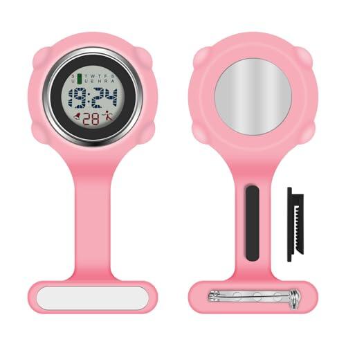 Vicloon Reloj Bolsillo Enfermera, Reloj Enfermera Digital Multifuncional,Puede Cronometrarse y Usarse como Despertador,Reloj Silicona Prendedor de Broche,Regalos para Medicos Enfermeras Rosa