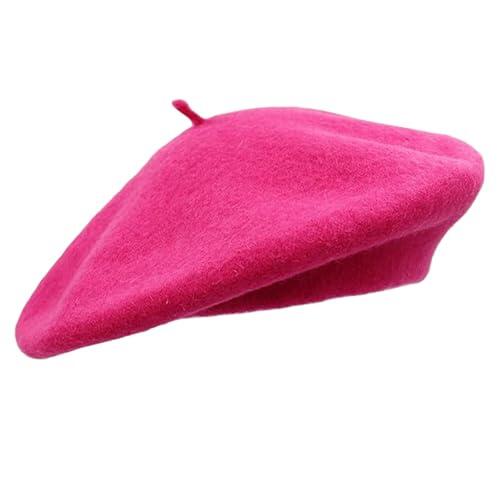 AWAVM Boina, Boina Francesa de Mezcla de para Hombres y Mujeres, Boina Francesa Vintage, Sombrero de Invierno y otoño para Mujer, Boina clásica de Color sólido (1, Rosa Magenta)