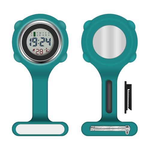 Vicloon Reloj Bolsillo Enfermera, Reloj Enfermera Digital Multifuncional,Puede Cronometrarse y Usarse como Despertador,Reloj Silicona Prendedor de Broche,Regalos para Medicos Enfermeras Verde Oscuro