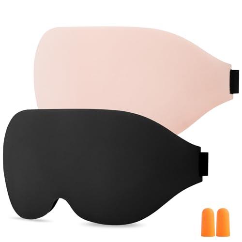 URAQT Paquete de 2 Antifaz para Dormir 3D, CóModo Transpirable Mascara Ojos Dormir Sin Presión, Mascara para Dormir Sin Luz con Tapones para Dormir, Meditación, Viajar, Avión(Negro + Rosa)