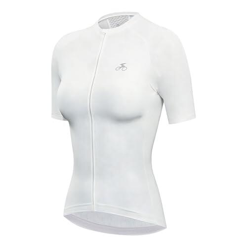 spocyclife Maillot de ciclismo para mujer, manga corta, transpirable, de secado rápido, camiseta de ciclismo con 3 bolsillos para mujer, deportes al aire libre, crema, S