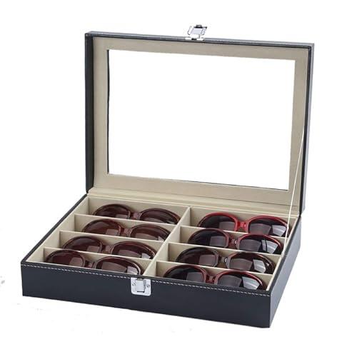 GREENSAPPIRE Caja Organizadora de Gafas con Tapa de Cristal y Cajones – Estuche Expositor de Gafas de Sol y Joyas, Cuero Sintético Premium, Gran Capacidad, para Hombre y Mujer (Una planta)