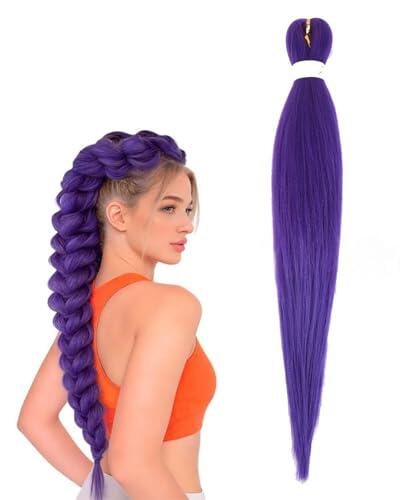 DAFNE Peluca trenzada morada, 65 cm (26 pulgadas), preestirada, de fibra sintética, fácil de trenzar, ideal para fiestas, festivales, carnavales y otras decoraciones