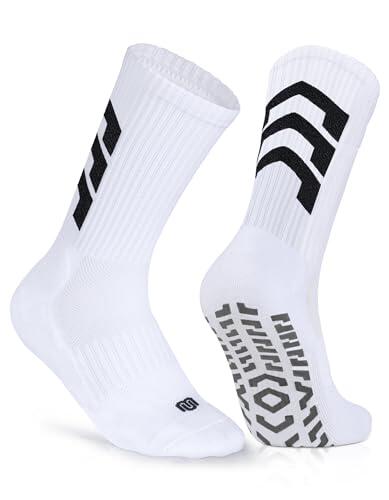 CLOSEMATE Calcetines Antideslizantes Futbol Hombre 1 Pares Deporte Altos Deportivos Largos Antiampollas Transpirables Baloncesto Blanco 39-42