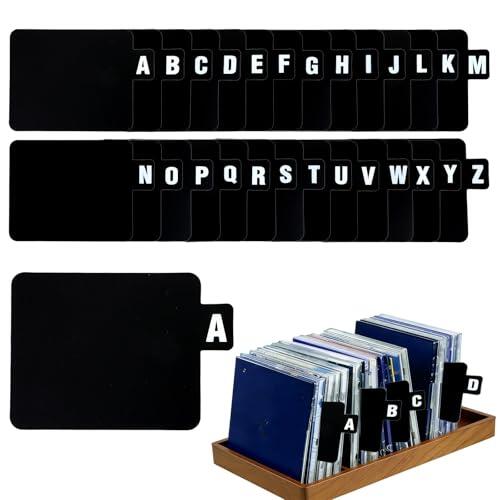 26pzs Separadores Discos Vinilo con Pestañas Alfabéticas, Organizador Discos Alfabeto A-Z Separadores Álbum Negros Reutilizables para Estante DVD CD LP Gabinete y Almacenamiento Colección