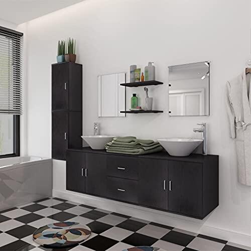 Genérico Conjunto de Muebles de baño y Lavabo 9 Piezas Negro