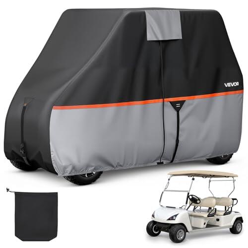 VEVOR Funda para Carrito de Golf para 2+2/4 Pasajeros, Cubierta Impermeable de Tela Oxford 420D con 3 Puertas Laterales con Cremallera, Bandas Reflectantes, Compatible con Club Car Yamaha EZGO Honda