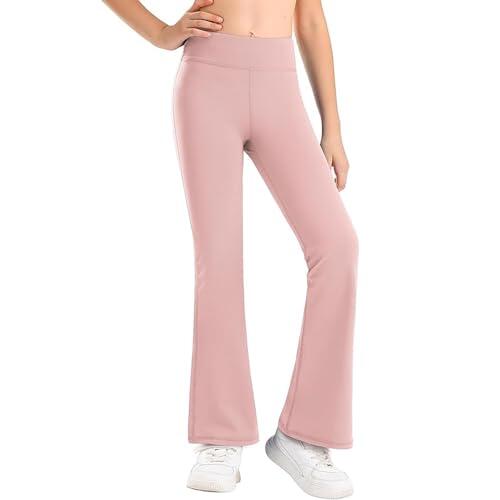 2026 Pantalones de yoga para niñas de cintura alta, leggings acampanados de estilo coreano para niños, elásticos, suaves y cómodos, pantalones de chándal, Rosa., 11-12 años