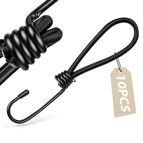 vsshe 10 Piezas Cuerdas elásticas Cortas con Ganchos, 15cm Goma tensora con Gancho, Tensores Elasticos con Ganchos, Gancho Doble de Cuerda Elástica para Toldos, Lonas, Campin, Tiendas de campaña
