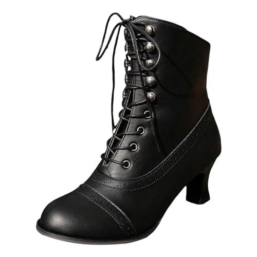 Generisch Nuevo Febrero 2026 Botas de tacón alto de talla grande para mujer, botas de tacón grueso para mujer, botas cortas de media pantorrilla, botas de moto para mujer, botas, Negro , 42 EU