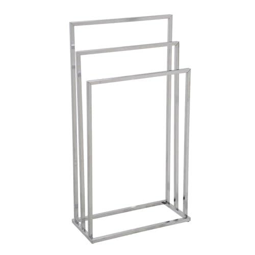 CASASELECCION - Toallero de pie múltiple Negro o Cromado de Metal (45x22x84 cm) con 3 Brazos para un Juego Completo de Toallas. No Requiere Agujeros en la Pared. Ideal para Decorar tu baño (Cromado)