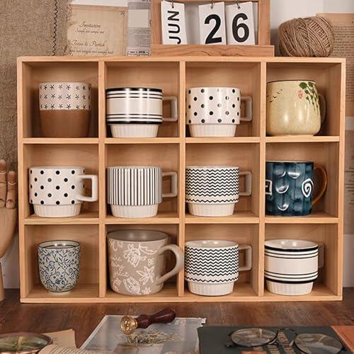 Xalteafe Organizador De ArtíCulos,Vitrina Expositora para Colecciones,Expositor para Tazas De Pared,Estante De Pared De Madera,Robusto,para Tazas De Té,Vasos De Licor Y Tazas De Café