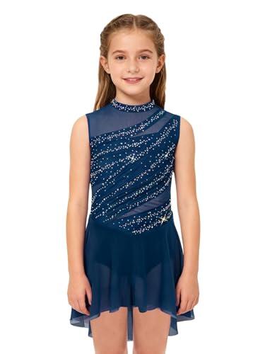 Yihuimin Vestido de patinaje artístico para niñas sin mangas, vestido de patinaje sobre ruedas para niños, vestido de ballet brillante, vestido de baile, conjunto de gimnasia rítmica, traje de danza