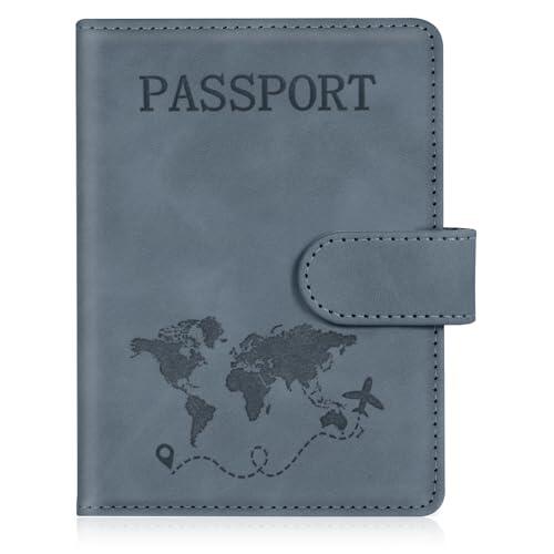 AOOTE Funda para Pasaporte de Cuero de PU,Porta Pasaporte con Bloqueo RFID,Viajes Accesorios Unisex para Pasaportes Tarjetas Crédito Funda Tarjeta Identific
