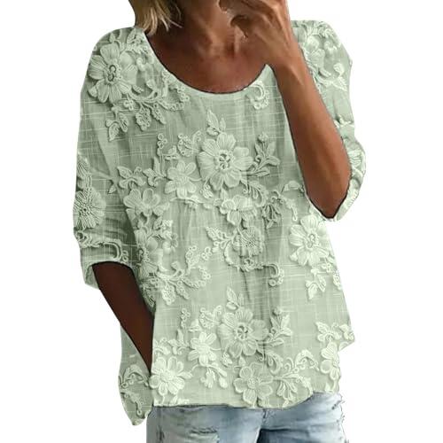 Blusas de lino para mujer, de algodón y lino, estilo bohemio, bordado floral, para verano, casual, playa, vacaciones, Z01-verde claro, 6XL
