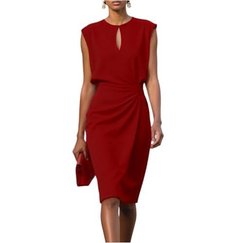 Vestidos De Mujer Elegantes con Diseño Clásico Mangas Y Drapeado Vestido para Ocasiones Rojo M