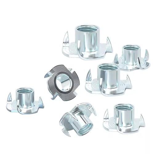 YOOZIYA 20 Piezas Tuercas en T M4 x 8 mm,Tuerca de Garra de 4 Uñas de Acero Galvanizado,Insertos Roscados para Madera,Fijación y Montaje de Muebles y Carpintería