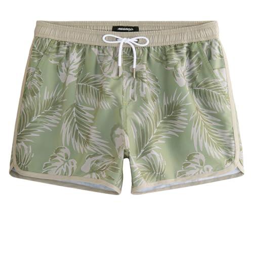 MaaMgic Bañador para hombre, estilo vintage, retro, de secado rápido, con forro de malla y cordón ajustable, Bambú Gris Verde, M