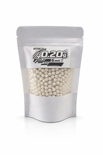 Bolas de Airsoft 0.20g, 6mm, 500 Unidades, Munición No Biodegradable para Réplicas de Gas Muelle y Eléctricas