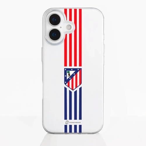 PHONECASES3D – Funda Móvil para Apple iPhone 17 Atlético de Madrid – Escudo con Lineas – Diseño Transparente – Protección Ligera y Resistente para móvil – Blanco