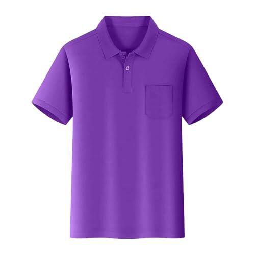 Generisch Camisa informal de manga corta de bolsillo para niños, de color liso, cómoda camiseta para niños para uso diario y para jugar, morado, 7-8 años