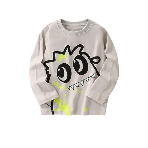 Camisetas de manga larga para niños, cuello redondo, informal, estampado de dibujos animados, suaves, cómodas, para uso diario, para niños pequeños y niños, gris, 3-4 años