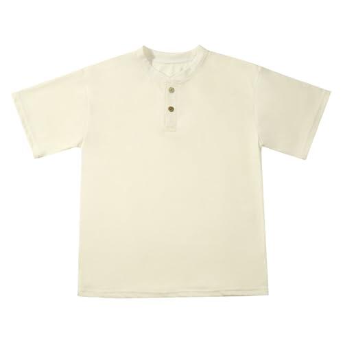 Uniformes escolares de chicos Manga corta Camisa suave Cierre de botones Tops cómodos, beige, 7-8 años