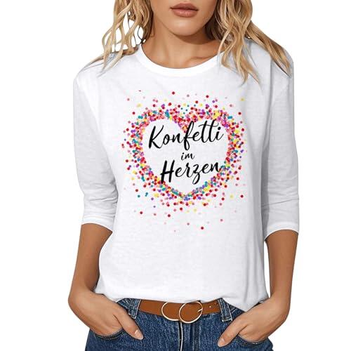 Confeti Im Herzen T-Shirt Damen vielseitiges Faschingskostüme Damen Ringelshirt Rot Weiß mit bequemen Rundhalsausschnitt und schönen Farben Ideal für Karneval und den Alltag, O blanco., S
