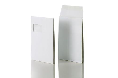 POSTHORN - Sobres plegables C4 con ventana (100 unidades, 324 x 229 x 40 mm | Sobres autoadhesivos A4 con base de bloque, sobres C4 de papel kraft blanco, sobres A4