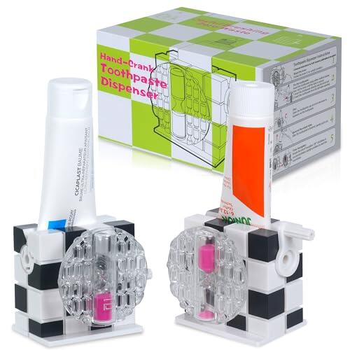 DODIYDO Juego de 2 exprimidores de tubos con reloj de arena de 2 minutos – Exprimidor de pasta de dientes, dispensador, soporte, exprimidor para pasta de dientes, cosméticos y más (A:negro y blanco)