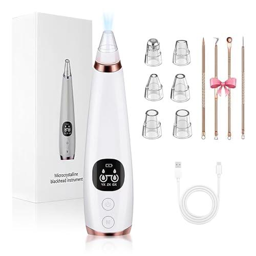 Succionador de Puntos Negros, Limpiador de poros facial, aspirador de poros, eliminación de puntos negros con 3 niveles de succión y 6 cabezales, recargable por USB