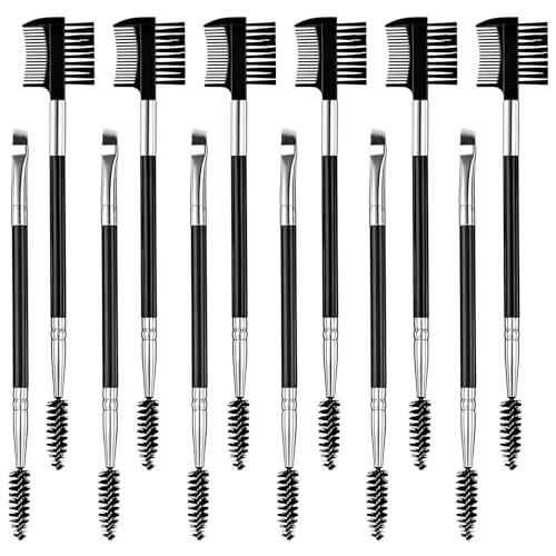 TIESOME 12 cepillos de doble extremo para cejas, peine de pestañas y separador de pestañas, diseño 2 en 1 para modelar cejas y pestañas (negro)