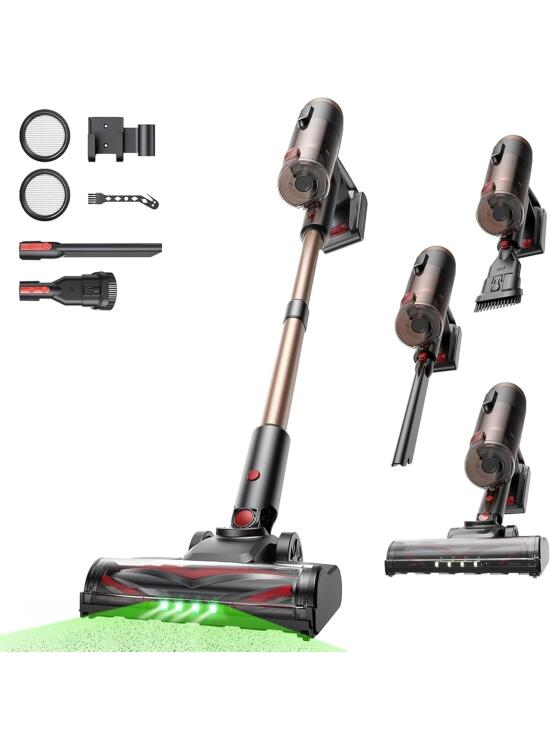 Proscenic P11 Ultra+ Aspiradora sin Cable 50KPa/500W/50Min, Ligera y Autónoma, Aspiradora Escoba Vertical Potente con Luz Verde, Cepillo Antienredos y Pantalla LED, Alfombras/Suelos/Pelo de Mascotas