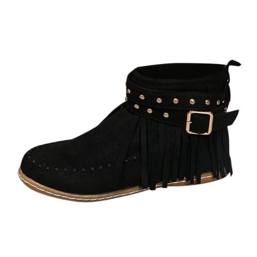 Generisch Moda de mujer e invierno gamuza flecos lateral cremallera botines cálidos cómodos zapatos casuales, Negro , 42 EU