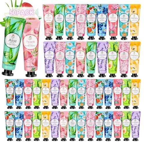 Juego de mini crema de manos para mujeres, 50 cremas de manos con 10 fragancias, crema hidratante para manos secas, set de regalo para colegas, novia, cumpleaños, Navidad, San Valentín