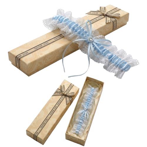 RhiVrillion Liga de Novia Azul con Encaje Elástico Suave y Lazo Delicado, Accesorio Nupcial Talla Única 36cm, Para Bodas y Despedidas de Soltera, Regalo Ideal de Boda