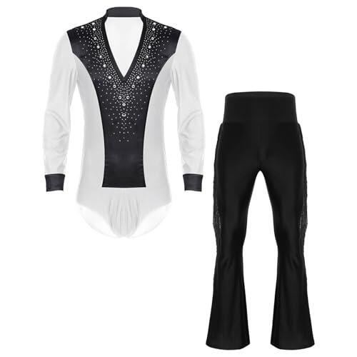 Rswnyirn Traje de baile latino para hombre, camisa de manga larga, pantalones de baile, jazz rumba, traje de danza para competición, blanco y negro, M