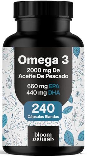 Omega 3 Capsulas - 240 Cápsulas Blandas (4 Meses) - Alta Concentración - 2000 mg Aceite de Pescado con 660 mg EPA y 440 mg DHA - Sin Regusto a Pescado